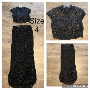 Mac Duggal Black Fully Beaded Two-piece Gown